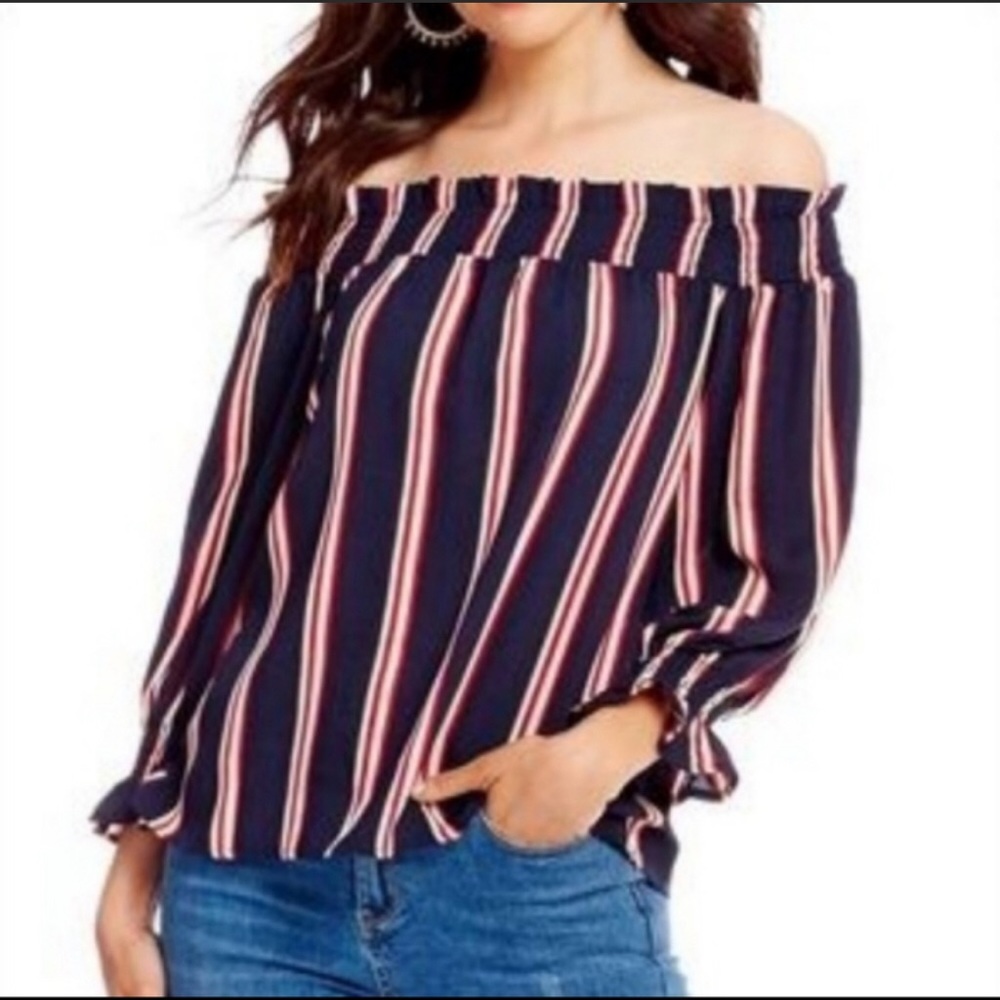 Gianni Bini off the shoulder striped blouse